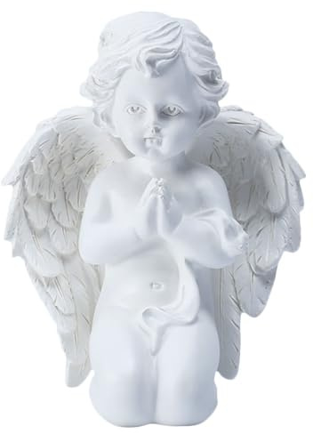 GALPADA Resincraft White Angel Ornament Figurine 5.7 Inch Seated Statue for Desktop Home Decoration Elegant Resin Angel Wings Adornment for Living Room and Bedroom Tabletop
