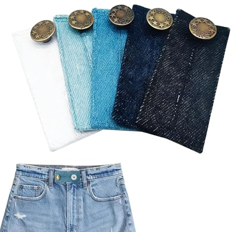 5 Stück Hosenbunderweiterung Knopf, Elastische Knopfverlängerung für Jeans, Schwangerschaft Bundverlängerung Hosenknopf Verlängerung, Hosen Knopf Erweiterung für Damen Herren 8,3 x 3,5 cm/5 Farben