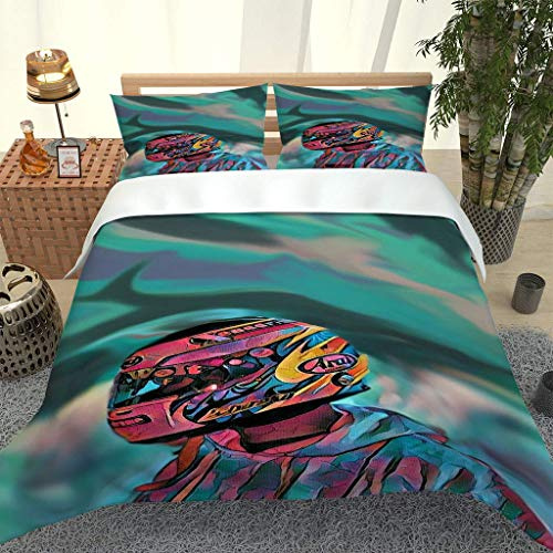 GSKOQD Juego De Ropa De Cama De Invierno 3 Piezas 200X200Cm, 3D Motociclistas Coloridos Patrón Funda Nórdica De Microfibra + 2 Fundas De Almohada 50X75Cm, para Infantiles Y Adultos, con Cremallera