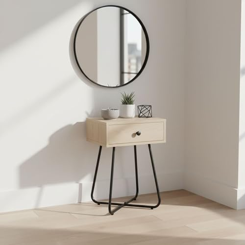 INDE MOBLEKIT | Mesita de Noche con Cajón 40x34x60 cm, Mesa Auxiliar de Madera y Metal, Estilo Industrial para Dormitorio o Salón, Mesillas de Noche Compactas y Funcionales, Mueble Almacenaje