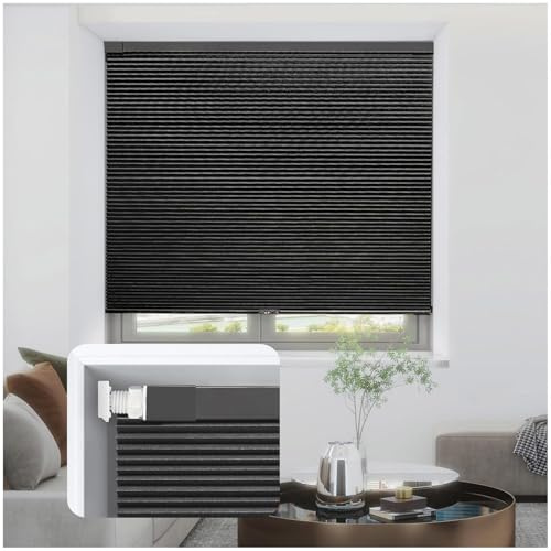 Stores Cellulaires sans Fil sans Perçage, Stores Nid d'abeille Occultants pour Fenêtres, Store Plissé Cellulaire sans Outils, Store Nid d'abeille Noirs, Largeur 45-150cm,black-80x200cm/31.5 * 78.7in