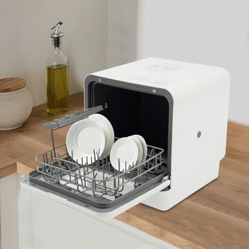 Lavastoviglie da tavolo a risparmio energetico con 4 programmi e asciugatura ad aria calda – Lavastoviglie compatta da 6 l per 1-2 persone, ideale per piccole cucine, WG e camper, risparmio energetico