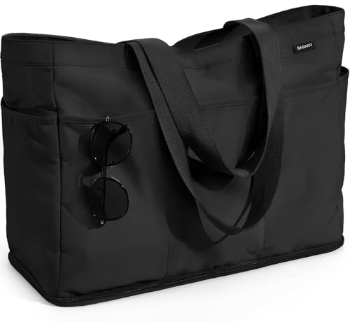 GAGAKU Sac de Plage XXL avec Compartiment Isotherme, Sac de Plage imperméable avec Fermeture éclair – Grand Sac de Bain Pliable pour Famille, Femme, Piscine, Voyage – Noir, 50 x 38 x 19 cm