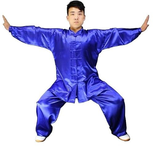 LATEAU Trajes De Tai Chi Uniformes Tradicionales de Tai Chi for niños y Adultos, Trajes de Baile de satén(Blue,L)