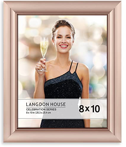 Langdon House 10x8 Rose Gold Picture Frame, Contemporary Glam Photo Frame 10 x 8, Wall Mount or Table Top, Celebration Collection