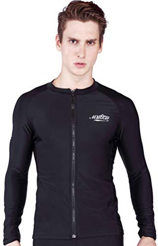 SABOLAY Mens Rash Guard Wetsuit Jacket Long Sleeve Full Zipper Neoprene Scuba Diving Surfing Swimming Top Blck L