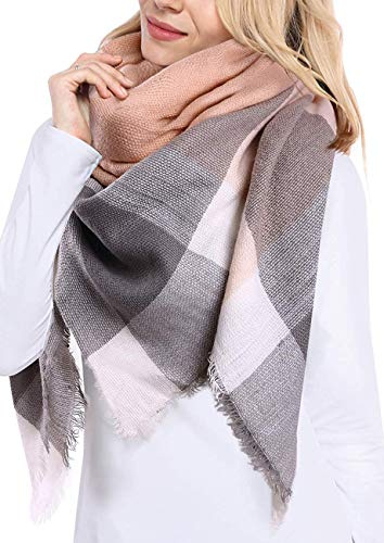 JFAN Écharpe Grand Plaid Femme Écharpe Chale Cachemire Imitated Chaud Automne Hiver Étole Wraps Classique Élégante Confortable rose, Écharpe carrée Taille unique