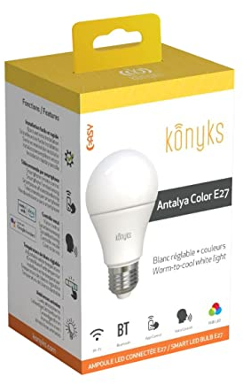 Konyks Ampoule connectée Antalya Color E27 - LED WiFI + BT, 1055 Lumens, 11 W, Couleurs + Blanc réglable, compatible avec Alexa ou Google Home, Automatisations faciles
