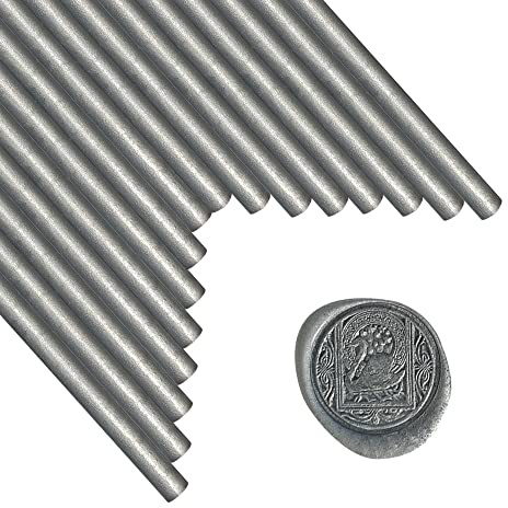 Barras de sellado de cera, ANBOSE 16 piezas Barras de cera para sellado de pistola de pegamento para sello de cera, barra de sellado de cera Silver para pistola de pegamento de 0,44 pulgadas