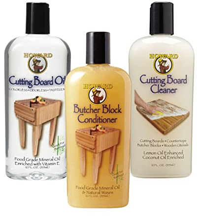 Howard Butcher Block Conditioner BBC012 Chopping Board Care Set Bundle with Cutting Board Oil BBB012 Cutting Board Cleaner CBC012 (3 Items)