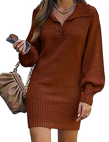 ORANDESIGNE Vestito Donna Invernale Corto Maglione Maniche Lunghe Abito Maglina Curvy Mini Vestiti Dritto Vestitino Elegante Cerimonia Swing Mode Abiti in Felpa Leggera Abitino Rosso 3XL