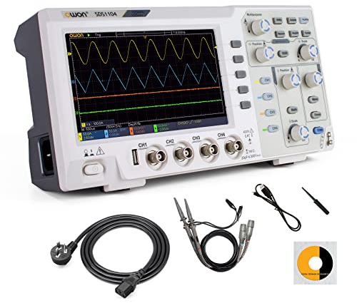 OWON Oscilloscope numérique SDS1104 100 MHz 1GS/s 4 canaux décodeur standard, oscilloscope à mémoire numérique LCD 7 compatible SCPI, et LabVIEW