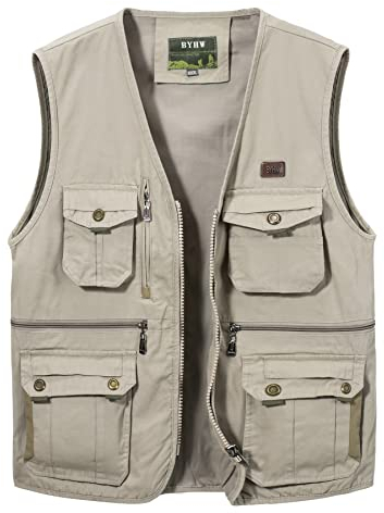 Oralidera Herren Anglerweste Ärmellos Jacke Outdoor Weste Jagdweste Sommer Herrenwesten Sportlich Fotografie Funktionsweste mit Vielen Taschen, Beige, XXL