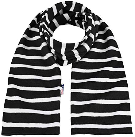 modAS Unisex Bretonischer Schal mit Streifen und uni verschieden Farben - Herrenschal Damenschal Kinderschal 20x160 cm in Schwarz-Weiß