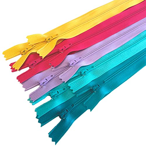 MARARDI [Pack 10] Cremalleras [Multicolor] de Nailon [12 cm] Costura y Manualidades para Ropa Tela Bolsos Estuches Cinta Para Coser a Máquina Patchwork Plástico Algodón con Cierre Metálico