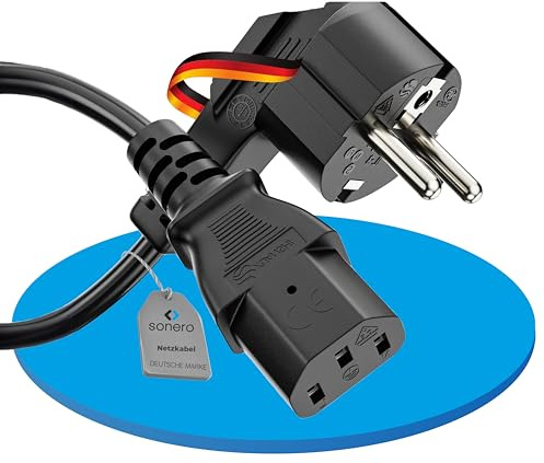 sonero Câble d'alimentation 3 Broches - 2 m - Contact de Protection coudé à 90° - Fiche Secteur vers Prise C13 Femelle - Câble d'alimentation pour Moniteur et imprimante PC - Noir