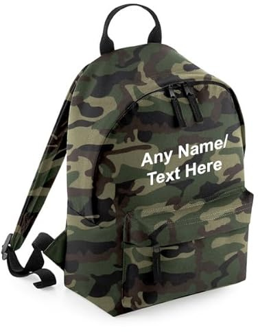 Getagift Personalised With Any Name/Text, Mini Fashion Backpack 9 ltr capacity for Nursery, Bookbags, Rucksack, Shoulder Bag. (Jungle camo)