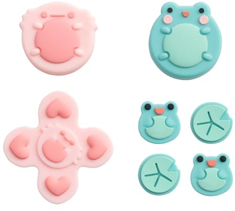 GeekShare Silicone ABXY Key Buttons Sticker Joystick Cover Caps, Cross D-Pad Button Caps Silicone Thumb Grips Sets Compatible with Nintendo Switch/OLED - Frog & Axolotl