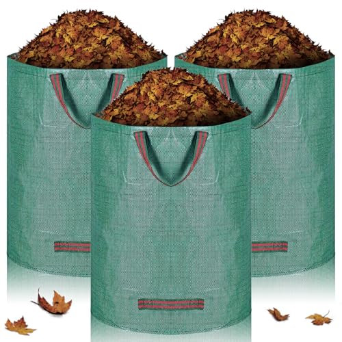 LOVICVKEM Sacs de Jardin 3x300L,Sacs à Déchets de Jardin Avec Poignées,Sac Déchets Verts,Pliables et Réutilisables,Sacs de Déchets Jardin Résistants Sac Déchet en PP Robuste avec Gants de Jardinage