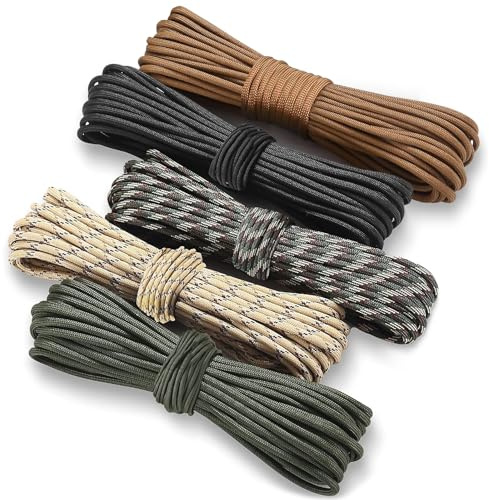 HOVIBU 50m Paracord 4mm, 5 Stück Paracord Schnüre Seil 7 Kern-Strängen, 100% Nylon Cord Hält bis zu 250kg, für Camping, Survival, Outdoor, Hundeleine, Halsband Armband