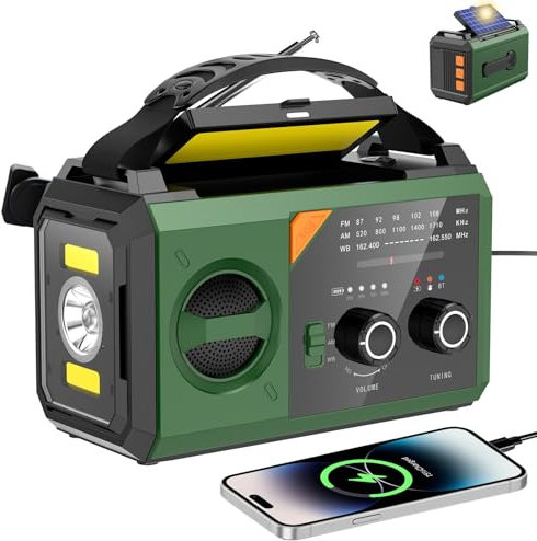 Radio di emergenza a manovella, 30000 mAh, radio meteorologica portatile a energia solare, AM FM NOAA con 3 modalità torcia e lampada da lettura, jack per cuffie, caricabatterie per cellulare, SOS per