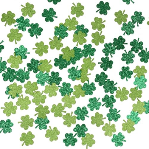KOBOKO Kleeblatt Deko Konfetti Geburtstag,100 Stück Glücksklee Streudeko Hochzeit,Tischdeko Geburtstag Grün,St Patricks Day Deko,Glitzer Confetti für St. Patricks,Babyparty,Geburtstagdeko,Irland Deko