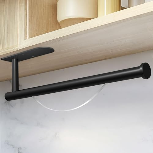 ZUIMENG Portarrollos Papel Cocina Sin Taladrar, Dispensador con Frenos y Autoadhesivo - Soporte Acero Inoxidable para Pared o Bajo Mueble (Negro)