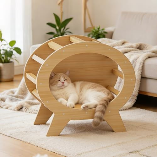 ankuliy Pine Wood Cat House - Shelter for Cats,Elevated TV Shaped Solid Wood Pet Cabin for Cats,Chickens,Guinea Pigs. Suitable for Indoor,Balcony and Hallway. Easy Assembly, Weather-Resistant.