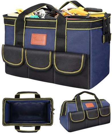 MORROWIND Bolsa de Herramientas de 31 cm con Base Impermeable Estructurada, Organizador de Boca Ancha con Múltiples Bolsillos para Electricistas, Carpinteros, Mecánicos y Proyectos de Bricolaje, Azul