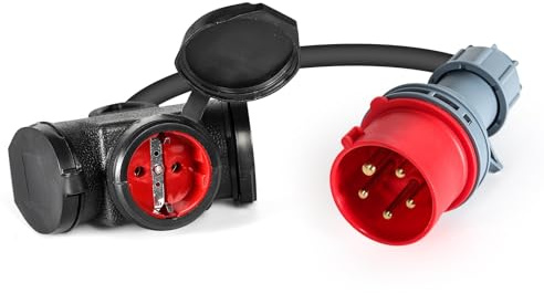 Starkstrom Adapter, CEE Stecker Kupplung 16A 400V auf 3x230V Kupplung 3x2,5mm² Starkstrom Verlängerungskabel, IP44 für Caravan-Yacht Camping Kabel