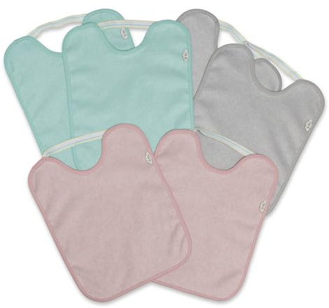 Ti TIN Pack 6 Baberos Bebé Absorbentes y Transpirables 33x27 cm, +12 Meses | Rizo Algodón Suave, Ideal Guardería, Facil de Poner, Cierre con Goma Elástica, Lavadora y Secadora