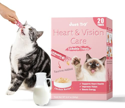 Just Try Cat Lick Treats with Goat Milk, Added Taurine & Vitamin E 20 Tubes | Provides Goat Milk & Taurine for Cats, Suitable For Kitten Milk, Heart & Vision Support, Cat Immune Support, 12g Each Tube