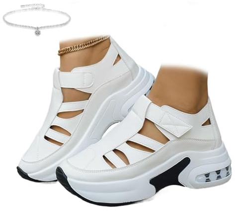 Sandalias de plataforma con puntera cerrada, sandalias de cuña transpirables para mujer, sandalias ortopédicas de ancho ancho ancho ajustable, sandalias de gladiador romano