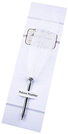 OPENDGO Bolígrafo de plumas, tinta negra, pluma vintage, acabado refinado, para escritura escolar, regalo de boda, color blanco