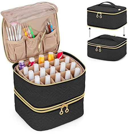 Luxja Nagellack Tasche Organizer, Aufbewahrungstasche für 40 Nagellackflaschen (bis zu 15 ml) und Nageldesign Zubehör, Doppelschicht Kosmetiktasche für Nagel Gel Sets, Schwarz (PATENTIERTES Produkt)