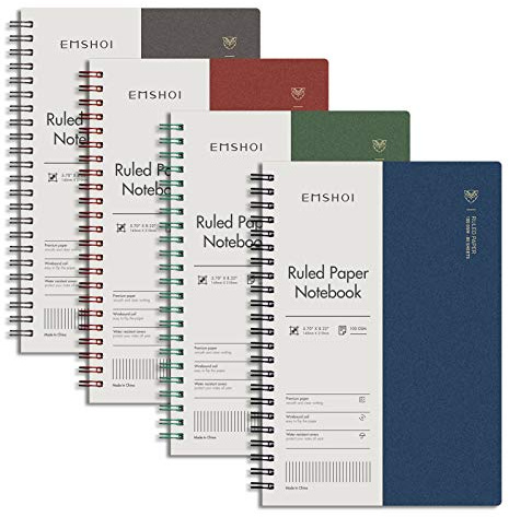 EMSHOI Lined Spiral Journal Notebook, 4 Pack, 640 Pages, A5 (5.7 x 8.2)