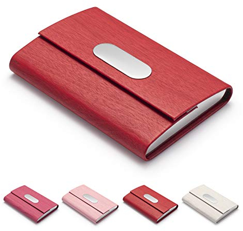 FACATH Visitenkartenhalter, PU-Leder, schlankes Visitenkartenetui – Visitenkarten-Träger Ausweishülle/Brieftaschenfach Visitenkartenhalter für Damen und Herren – Rot