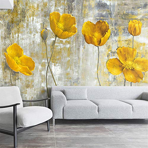 Fototapete 3D Effekt Dekoration Wandbild Gelbe Blumen Selbstklebend 308 x 220 cm Vlies Tapete Wandtapeten - 260g/m2 Fototapete Moderne Panorama Wanddeko