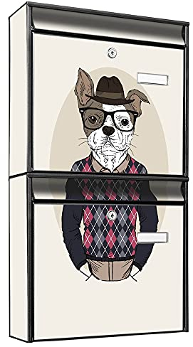 banjado Briefkastenanlage 2 Fach - 2 Briefkästen 36x64x10cm groß - Doppelbriefkasten Set - Namensschild, 2 Schlüssel, Montagematerial - Stahl verzinkt schwarz - Motiv Ludger