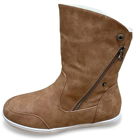 Pogolino Damen Stiefeletten warm gefüttert - Stiefel Boots mit Reißverschluss - Schuhe Winter Schneeschuhe Outdoor Women - ST854 Camel 39