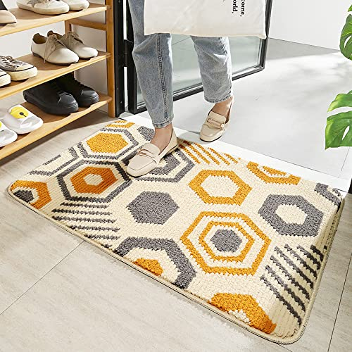 Badezimmerteppich Gelbe Geometrie Badematte rutschfest,Weiche Badteppich,Badvorleger Duschvorleger,Teppich Badezimmer Waschbar,Bad Teppich Flauschig 40×60cm