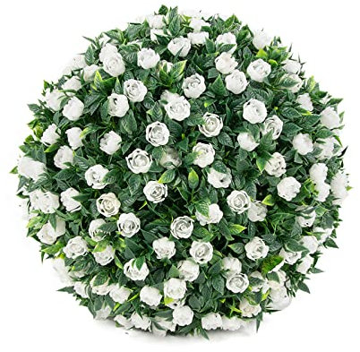 DAZZLEEX Boule d'herbe pour aménagement paysager, boules de roses artificielles topiaires à suspendre, plantes résistantes aux UV (B 20 cm)