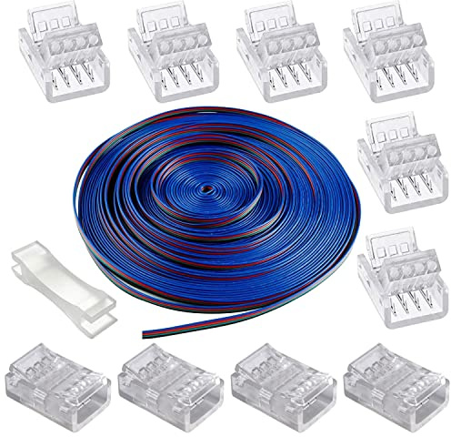 GTIWUNG 10m Cable Extensión Tira LED Cable de Conexión DC 12V Cinta LED 4 Pin Cable Conector Banda LED Separable Extensio,10mm Conectores de Tira de Luz LED de Conexión Rápida de tira RGB de 2835 5050