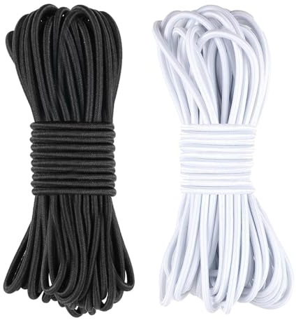 FYting 20 m elastiska skosnören i 3 mm, elastiskt gummi, skosnören, elastiskt gummirep, vindtätt rep, för masker, partyhattar, ryggsäckar (svart+vit)