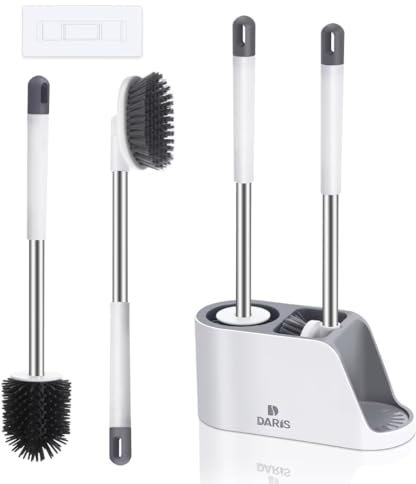 Escobilla de Inodoro con Soporte ventilado de Silicona y cerdas para Dispositivo de Limpieza de Inodoro con un Soporte con Mango de Aluminio