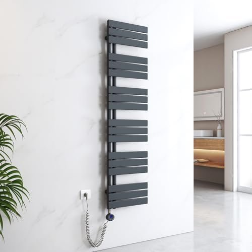 EMKE Toallero electrico baño con Termostato de Elemento Calefactor, 1599x400 mm 800W Radiador toallero con Barra Calefactora con Temporizador, Antracita