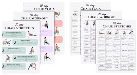 Tsophreniq 6Pcs Chair Exercises Plan Poster Fitness Training Charts Featuring Targeted Exercises and Minimal Space Requirement Chair Fitness Book