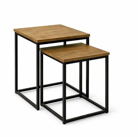 Home Heavenly® Set de 2 Mesas Auxiliares Kraft Anidables 40/35x40/35x50/40 cm - Tableros en Roble y Patas Metálicas, Diseño Industrial para Salón o Zona de Estar, Color Beige y Negro