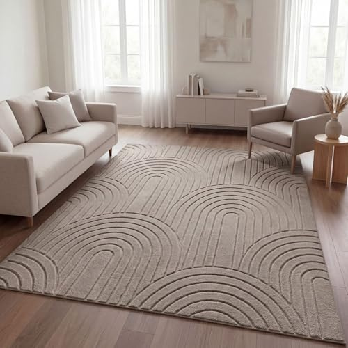 TT Home Tappeto Soggiorno Camera da Letto Pile Alto Facile Cura Morbido Lavabile Uni Design Moderno Ottica 3D, Colore:Taupe 1, Dimensione:240x340 cm
