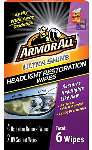 Armor All Car Headlights Cleaner Wipes , Cleaning Wipes for Headlights for Cars, Trucks, Mortocycles, 6 Wipes